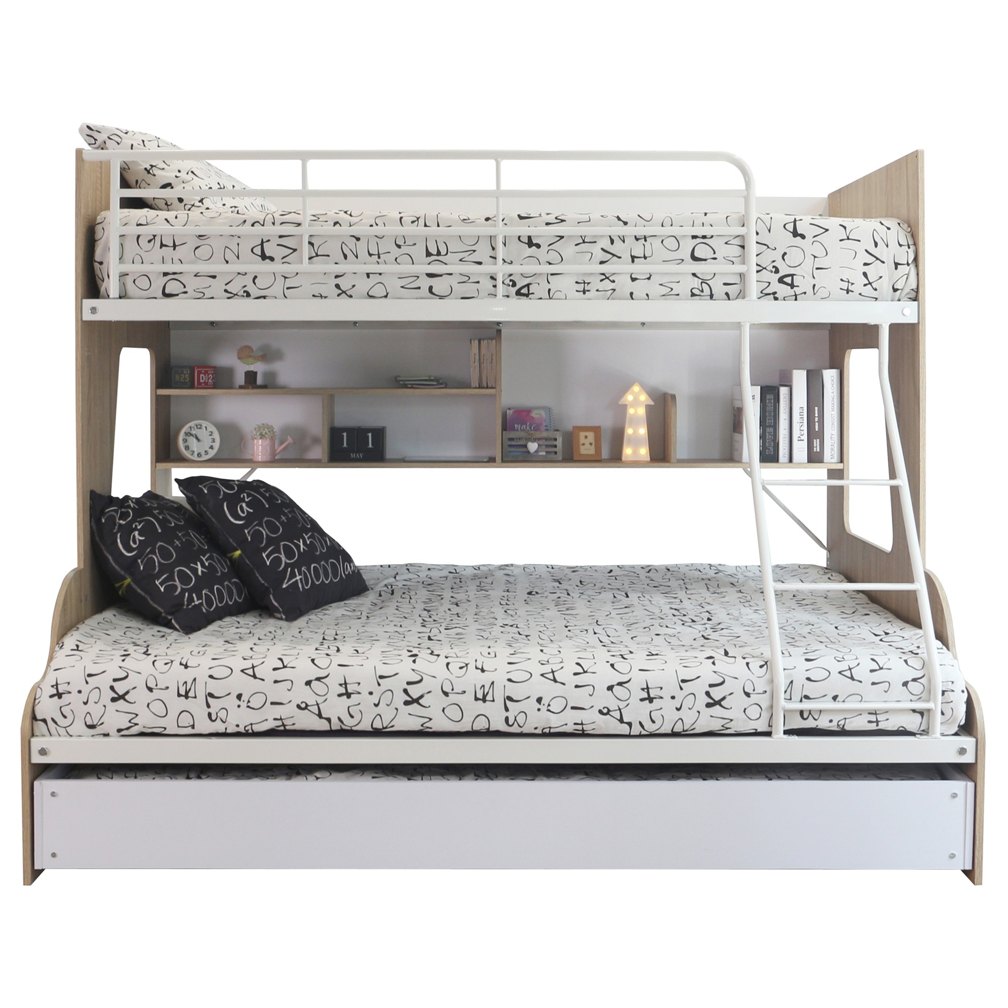 Little Skies Triple Library Bunk Bed, Bunk Beds With Mattress Bundle