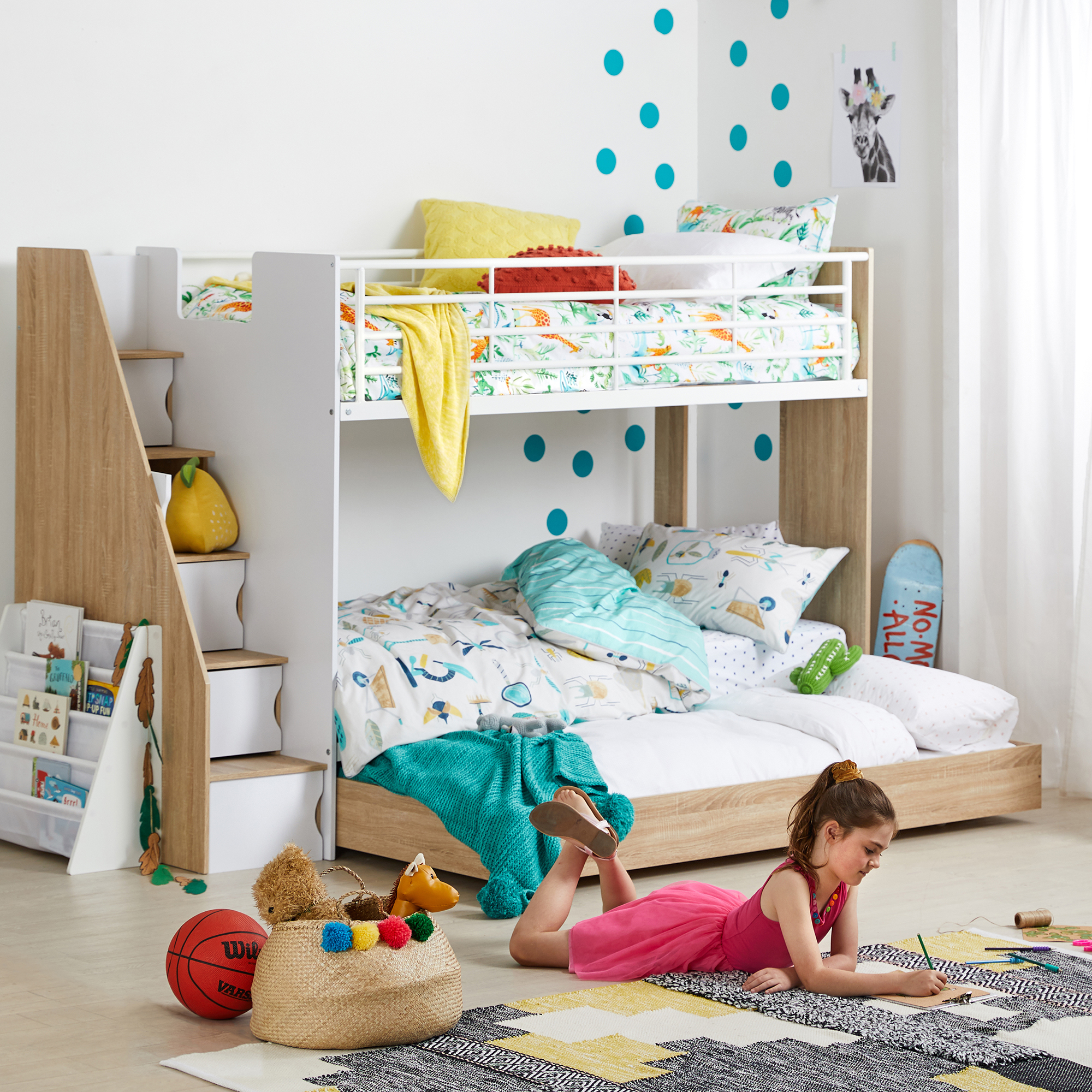 Little Skies Single Bunk Bed With, Single Bunk Bed With Stairs
