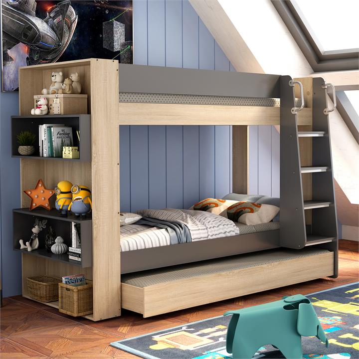 Single Bunk Bed With Storage Trundle, Single Bunk Bed With Trundle